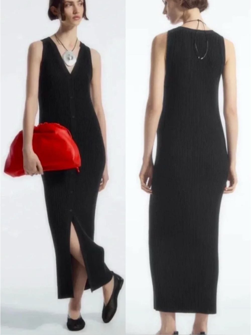 COS Buttoned Rib-Knit Maxi Dress Minimalist Contemporary
